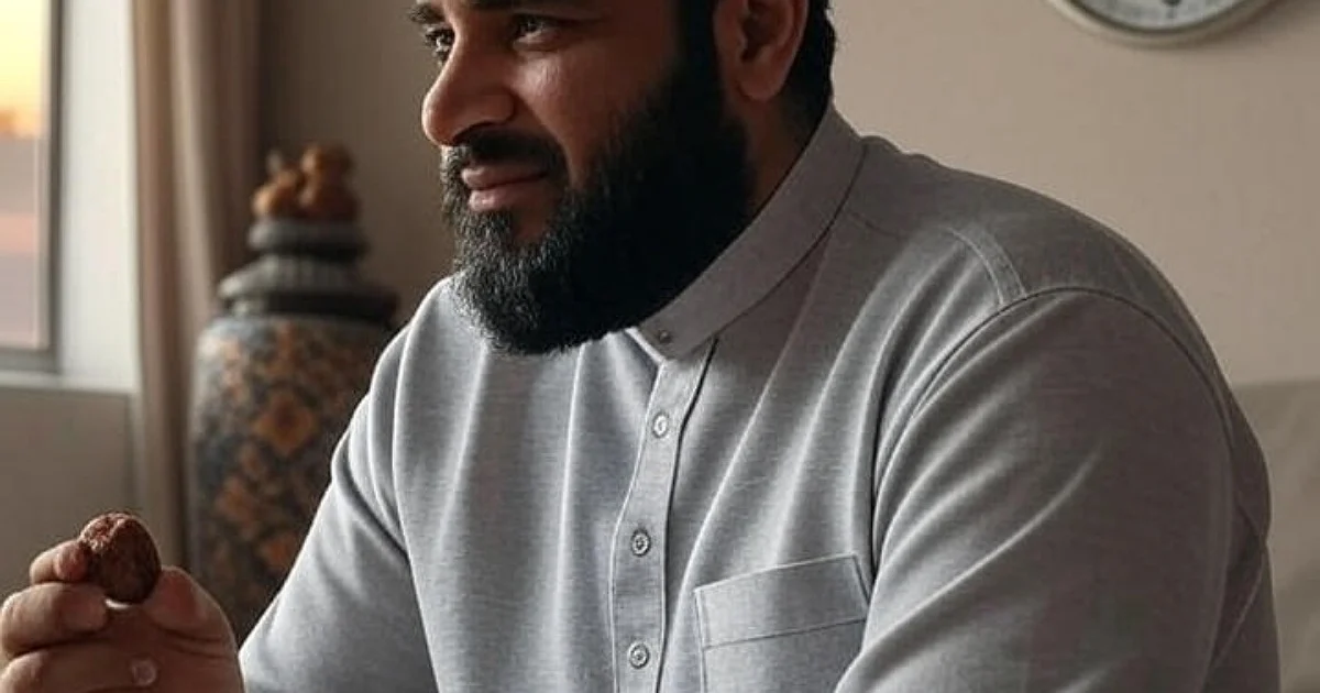 روزه دار مسلمان در حال خوردن خرما بیش از اذان به، اشتباه