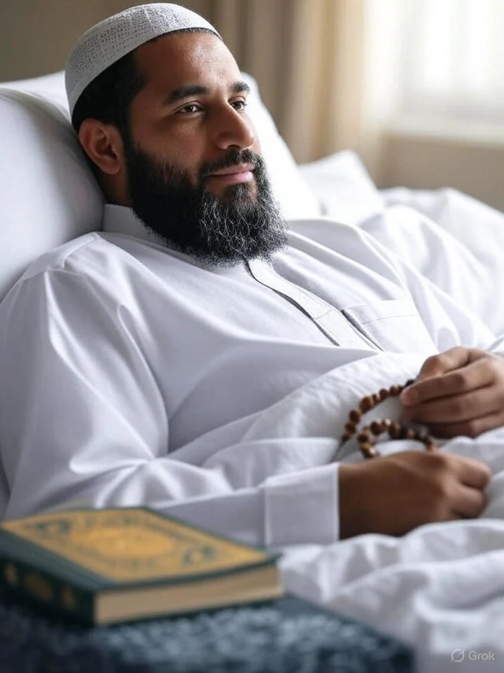 حکم روزه نگرفتن برای بیماران در رمضان 1 بیمار مسلمان در حال خواندن دعا در بستر بیماری در ماه رمضان